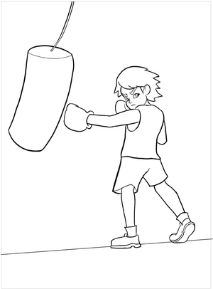 Página para Colorir Garoto em uma Luta de Boxe