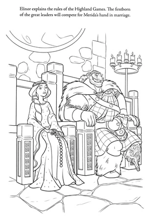 Rei Fergus e Rainha Elinor sentados, página de colorir detalhada Corajoso, impressão gratuita