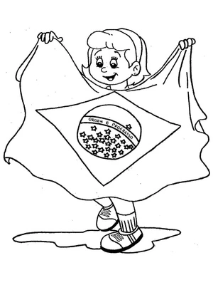 Página para Colorir Garota Jovem com Bandeira do Brasil