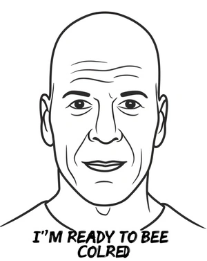Bruce Willis sorrindo, página de colorir fácil, imprimível grátis