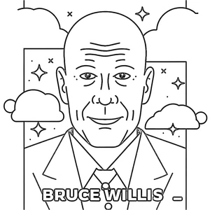 Bruce Willis sorrindo, página para colorir detalhada de Bruce Willis, imprimível grátis