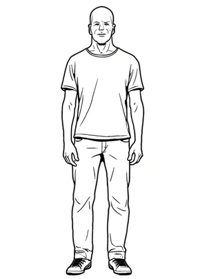 Homem em pé, média página para colorir de Bruce Willis, imprimível grátis