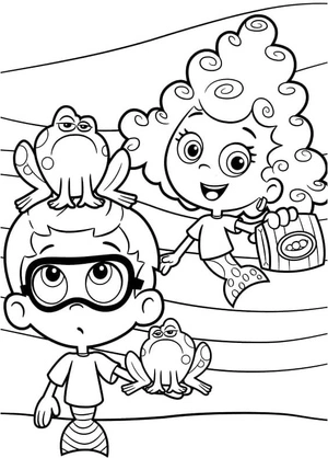 Página para Colorir Deema e Nonnie com Sapos