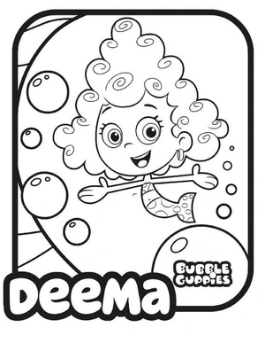 Deema sorrindo, página de colorir fácil Bubble Guppies, impressão gratuita