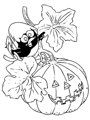 Página para Colorir Calimero com uma Abóbora de Halloween