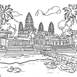 Página para Colorir Angkor Wat do Camboja