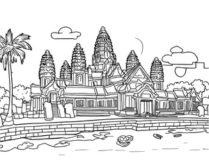 Página para colorir de Angkor Wat no Camboja
