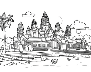 Página para Colorir Página para colorir de Angkor Wat no Camboja