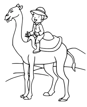 Página para Colorir Um menino montando um camelo