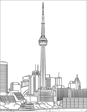 Página para Colorir CN Tower de Toronto, Canadá