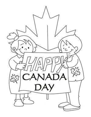 Página para Colorir Crianças Celebrando o Dia do Canadá