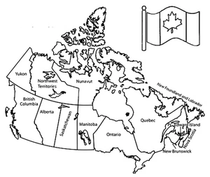 Página para Colorir Mapa Imprimível do Canadá - Página para Colorir Grátis