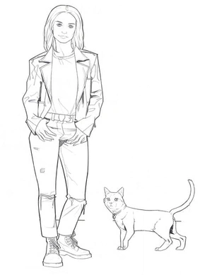 Capitã Marvel com gata, página de colorir média Capitã Marvel, grátis para imprimir
