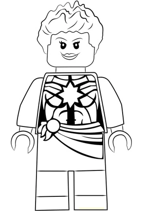 Capitã Marvel em pé, página de colorir detalhada de Lego Capitã Marvel, impressão gratuita