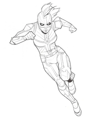 Capitã Marvel voando, página para colorir detalhada de Capitã Marvel, impressão gratuita
