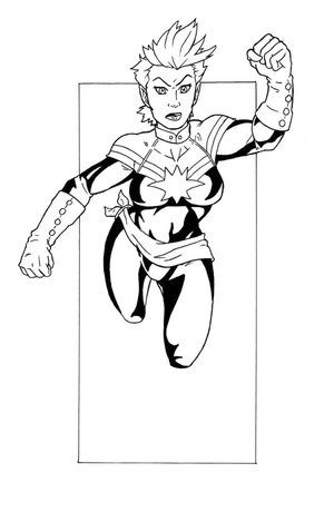 Capitão Cartoon Maravilhoso voando, página para colorir detalhada Capitã Marvel, grátis para imprimir
