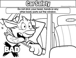 Página para Colorir Segurança no Carro - Evite Partes do Corpo Protrusas