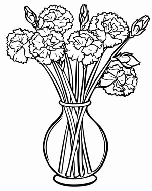 Página para Colorir Arranjo Floral: Cravos em um Vaso