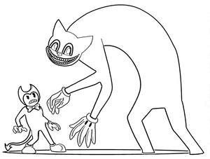 Página para Colorir Bendy e Cartoon Cat - Página para Colorir Bendy e Cartoon Cat