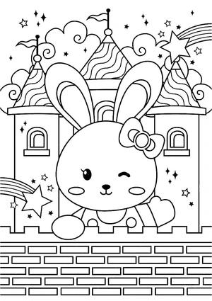 Página para Colorir Coelhinho Adorável e Castelo