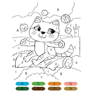 Página para Colorir Colorir por Número: Gato Sentado