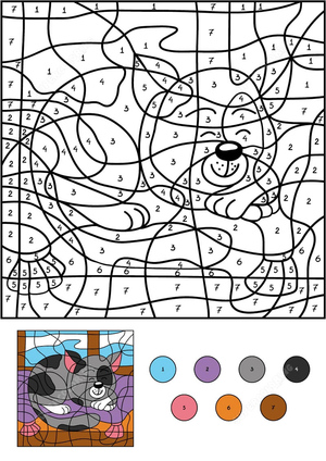 Colorir por Número de um Gato Preto Dormindo