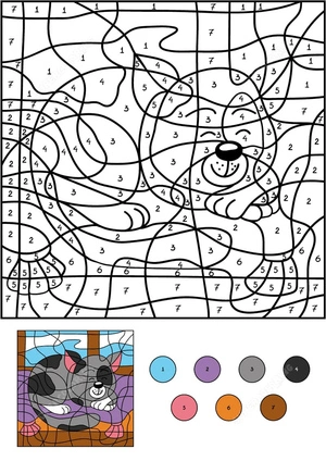 Página para Colorir Colorir por Número de um Gato Preto Dormindo