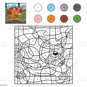 Página para Colorir Página de Colorir por Número com um Gato Marrom