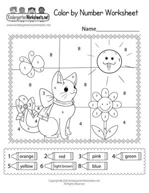 Página para Colorir Colorir o Gato e a Flor por Número