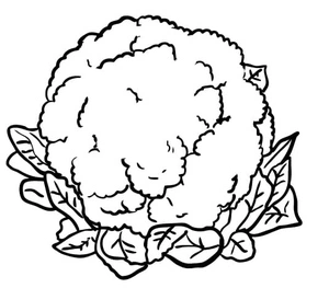 Couve-flor com folhas, fácil página para colorir de couve-flor, grátis para imprimir