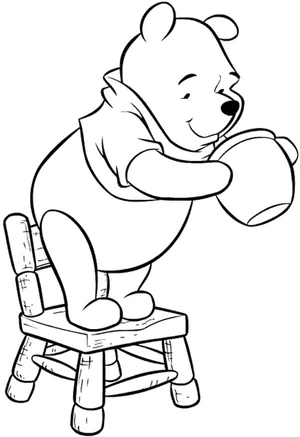 Página para Colorir Ursinho Pooh em Pé na Cadeira
