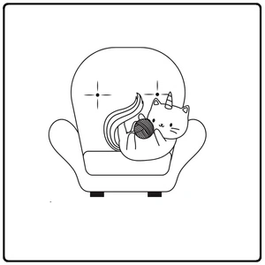 Página para Colorir Gato Unicórnio brincando com Novelo na Cadeira