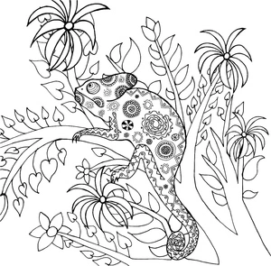 Página para Colorir Camaleão Colorido Empoleirado em uma Árvore