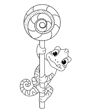 Página para Colorir Camaleão Colorido com Pirulito