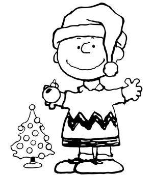 Página para Colorir Charlie Brown e uma Árvore de Natal