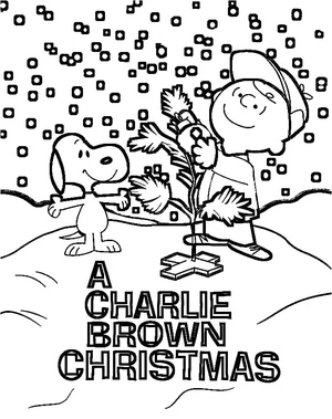 Página para Colorir Charlie Brown e Snoopy Celebrando o Natal