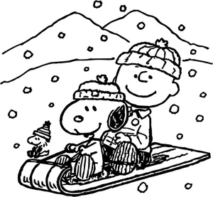 Página para Colorir Charlie Brown e Snoopy no Inverno
