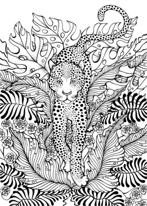 Página para Colorir Mandala de um Guepardo Cercado por Folhas