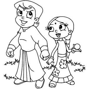 Página para Colorir Bheem e Chutki