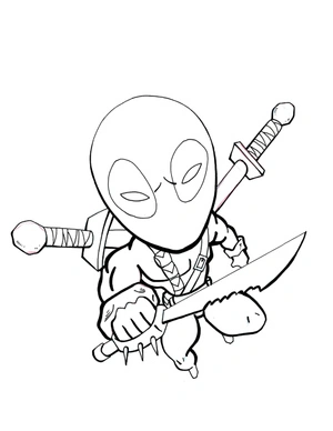 Página para Colorir Chibi Deadpool em Ação