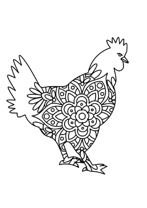 Página para Colorir Mandala Simples de Galo