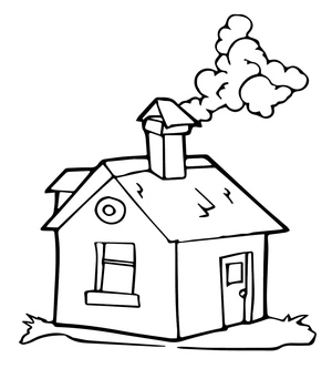 Casa com chaminé soltando fumaça, página para colorir fácil de Chaminé, imprimível grátis