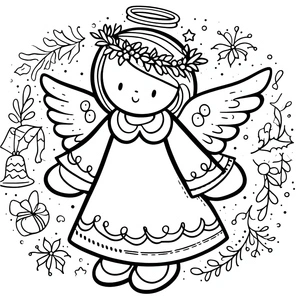Página para Colorir Um Anjo de Natal Encantador