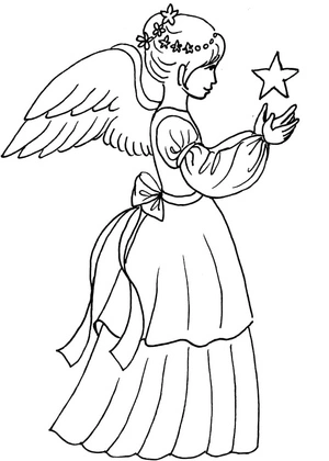 Página para Colorir Angel e Star no Natal