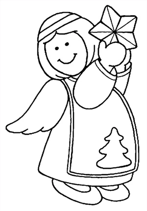 Página para Colorir Anjo com uma Estrela no Natal