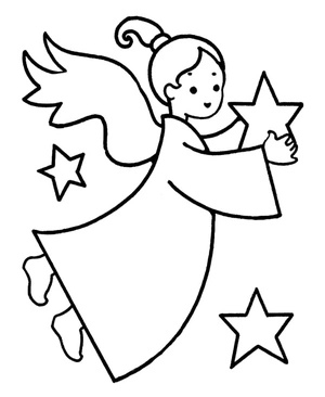 Página para Colorir Anjo com Estrelas para o Natal