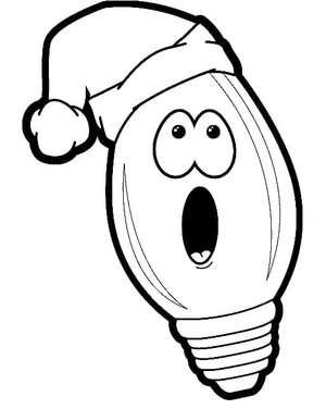 Lâmpada festiva com chapéu de Papai Noel, fácil luzes de Natal coloring page, free printable
