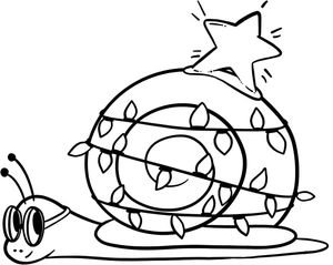 Caracol com luzes de Natal, fácil página para colorir, impressão gratuita