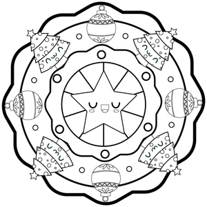 Mandala Estrela Adorável com Árvore de Natal