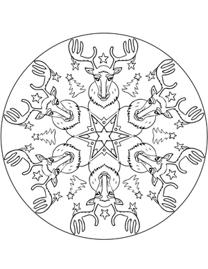 Página para Colorir Mandala de Natal com Rena